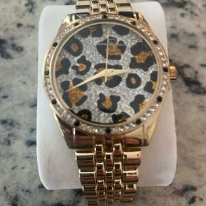 Jessica Simpson Gold and Black Leopard Watch